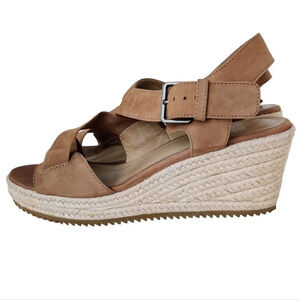 EILEEN FISHER Beckon Sandals 9.5 Leather Tan Espadrille Wedge